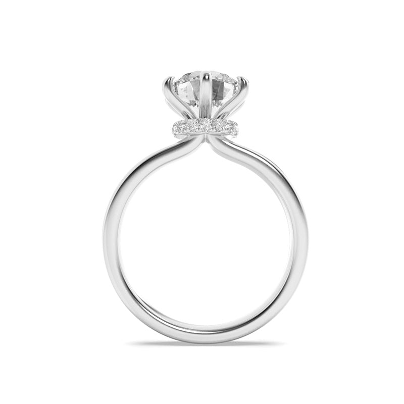 2CTW Round Shaped Lab Grown Diamond (F/VS) Hidden Halo Plain Shank Engagement Ring in 14K Gold