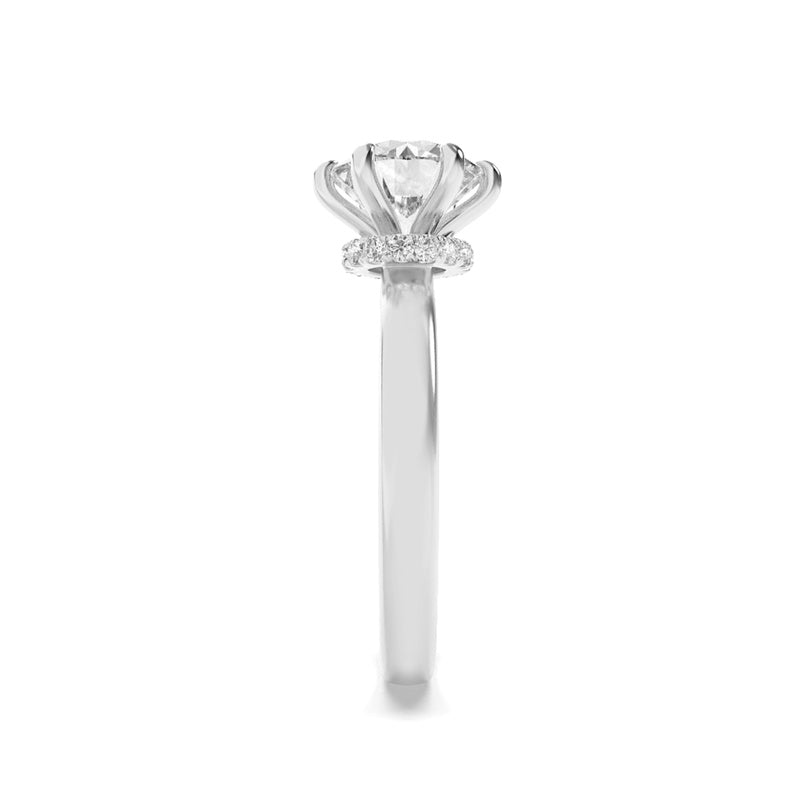 2CTW Round Shaped Lab Grown Diamond (F/VS) Hidden Halo Plain Shank Engagement Ring in 14K Gold
