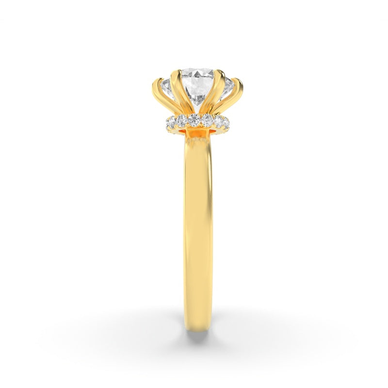 2CTW Round Shaped Lab Grown Diamond (F/VS) Hidden Halo Plain Shank Engagement Ring in 14K Gold