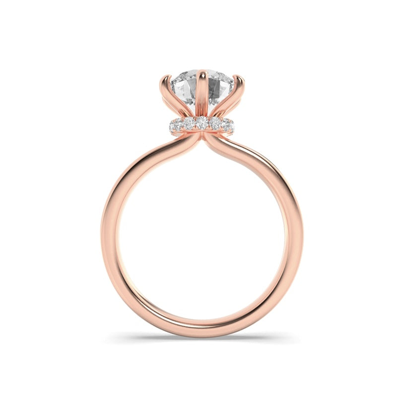 2CTW Round Shaped Lab Grown Diamond (F/VS) Hidden Halo Plain Shank Engagement Ring in 14K Gold