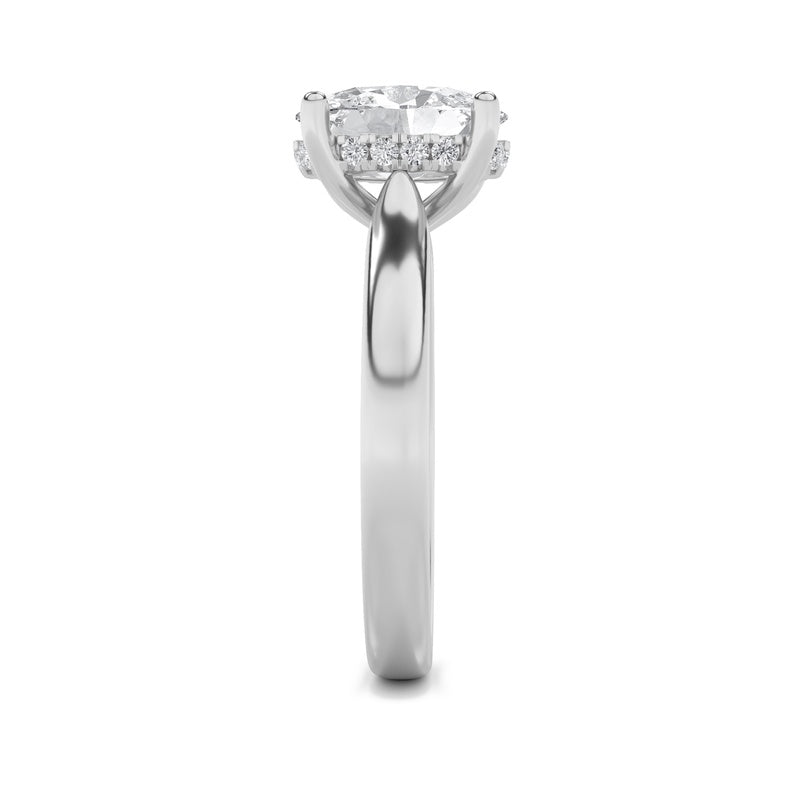 1CTW Oval Shaped Lab Grown Diamond (F/VS) Hidden Halo Cathedral Shank Engagement Ring in 14K Gold