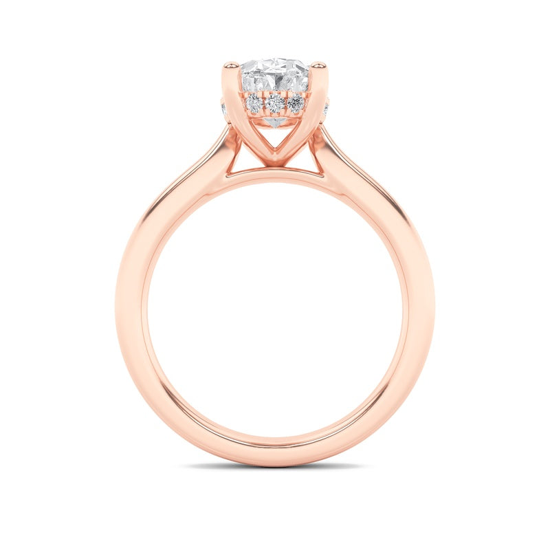 1CTW Oval Shaped Lab Grown Diamond (F/VS) Hidden Halo Cathedral Shank Engagement Ring in 14K Gold
