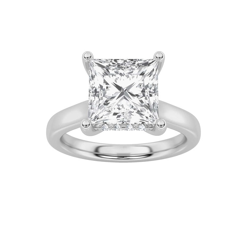 1CTW Princess Shaped Lab Grown Diamond (F/VS) Hidden Halo Cathedral Shank Engagement Ring in 14K Gold