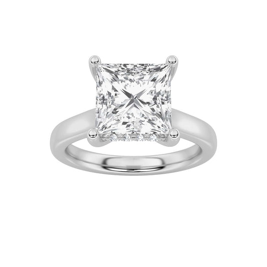 1CTW Princess Shaped Lab Grown Diamond (F/VS) Hidden Halo Cathedral Shank Engagement Ring in 14K Gold