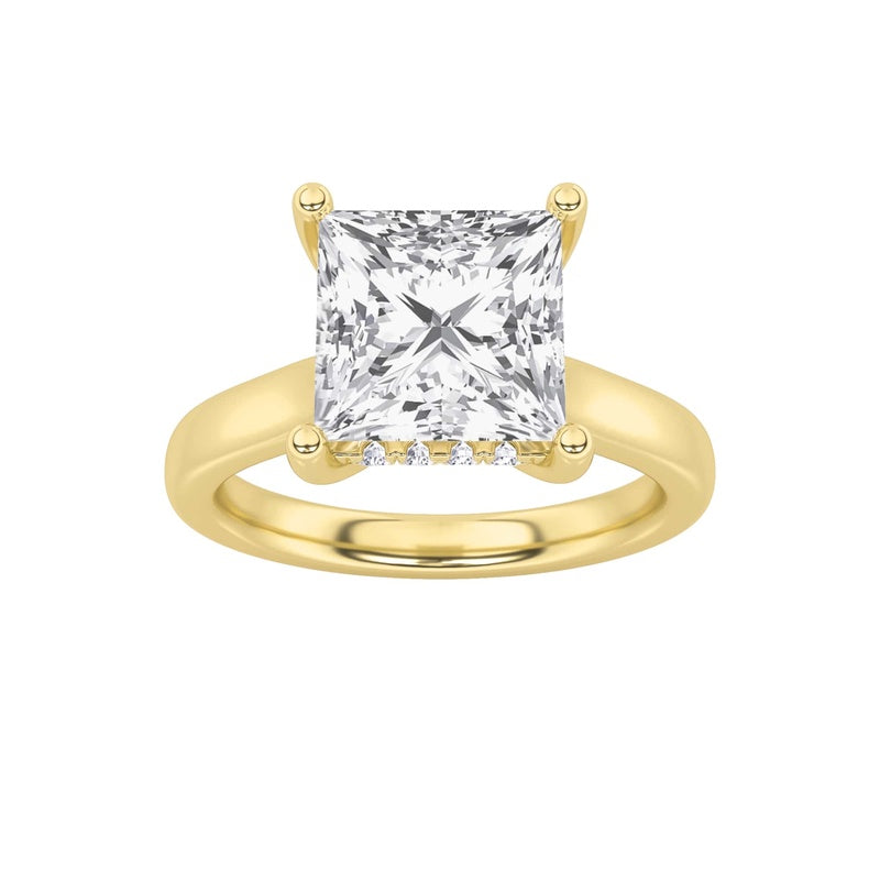 1CTW Princess Shaped Lab Grown Diamond (F/VS) Hidden Halo Cathedral Shank Engagement Ring in 14K Gold