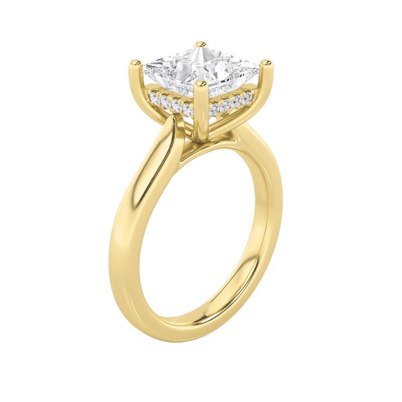 1CTW Princess Shaped Lab Grown Diamond (F/VS) Hidden Halo Cathedral Shank Engagement Ring in 14K Gold
