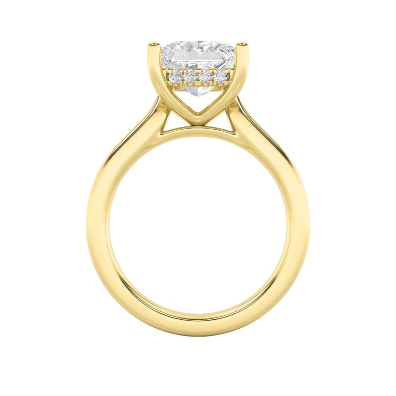 1CTW Princess Shaped Lab Grown Diamond (F/VS) Hidden Halo Cathedral Shank Engagement Ring in 14K Gold