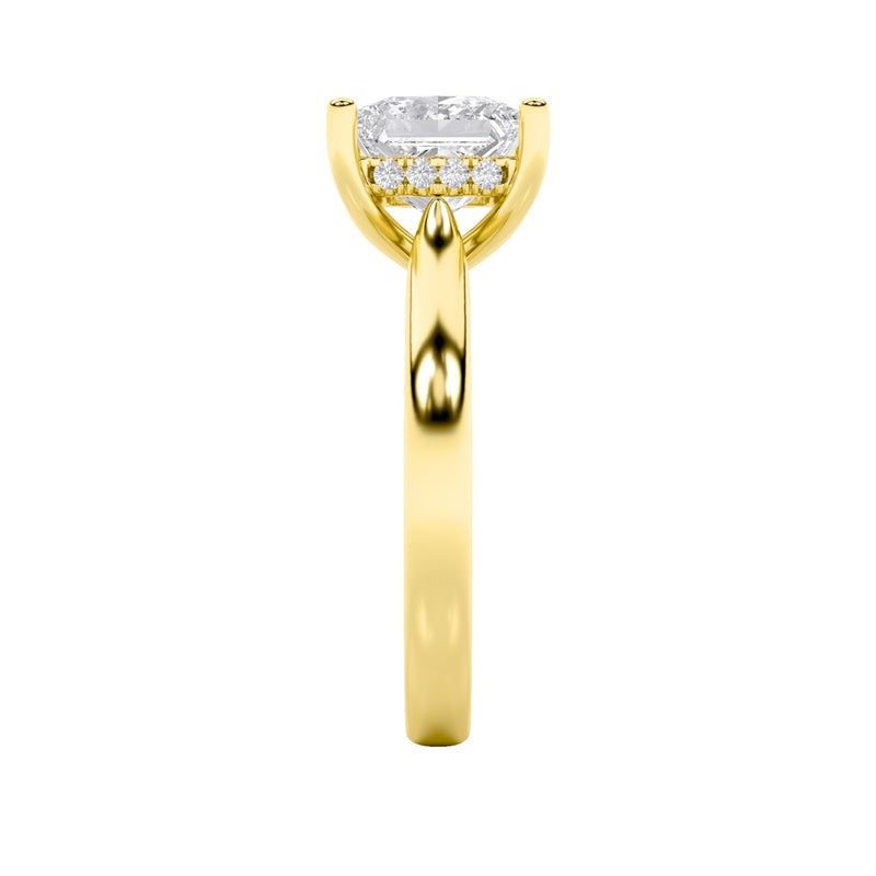 1CTW Princess Shaped Lab Grown Diamond (F/VS) Hidden Halo Cathedral Shank Engagement Ring in 14K Gold