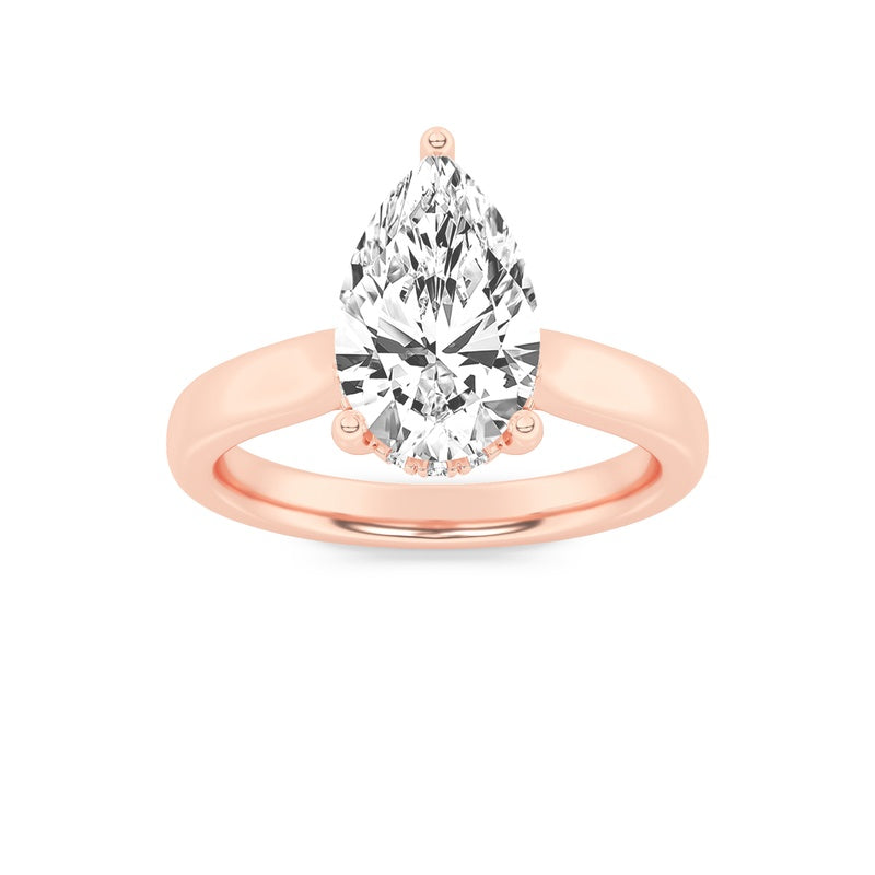 2CTW Pear Shaped Lab Grown Diamond (F/VS) Hidden Halo Cathedral Shank Engagement Ring in 14K Gold