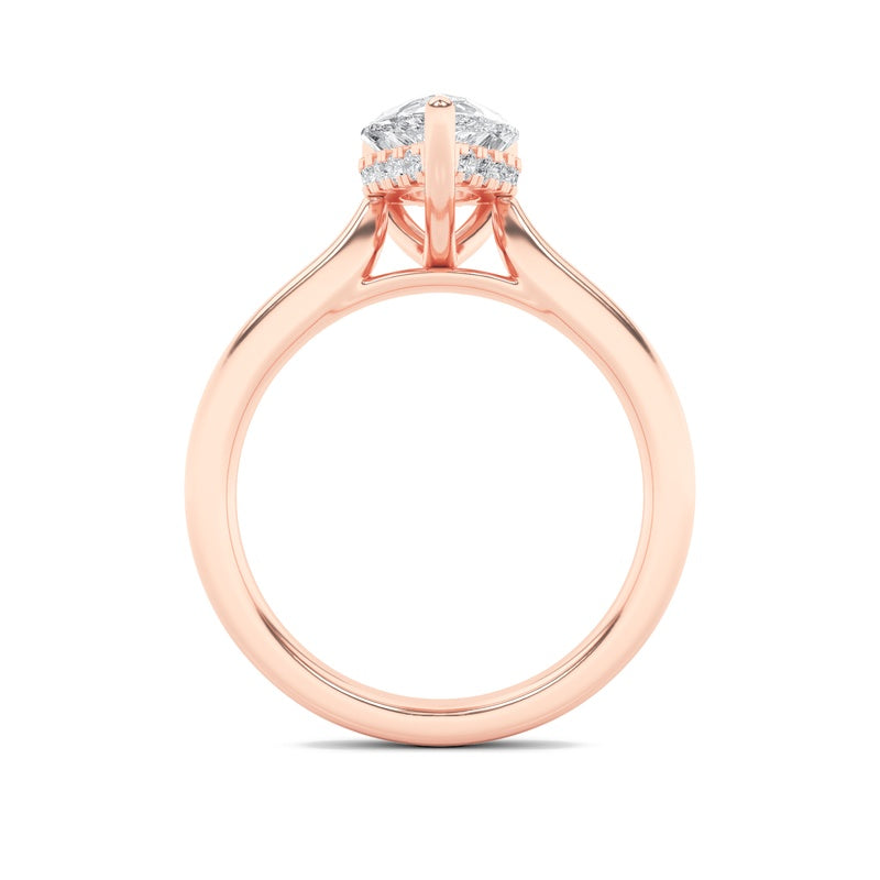 2CTW Pear Shaped Lab Grown Diamond (F/VS) Hidden Halo Cathedral Shank Engagement Ring in 14K Gold