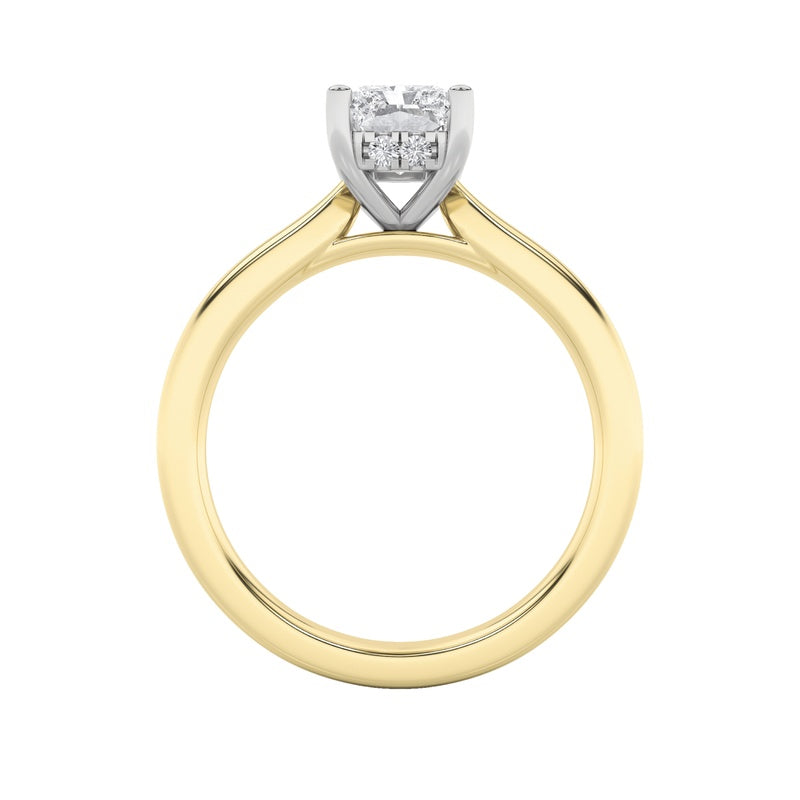 1.5CTW Radiant Shaped Lab Grown Diamond (F/VVS) Hidden Halo Cathedral Shank Engagement Ring in 14K Gold