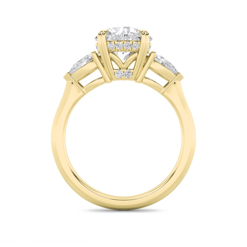 3CTW Round Shaped Lab Grown Diamond (F/VS) Three Stone Hidden Halo Ring in 14K Gold
