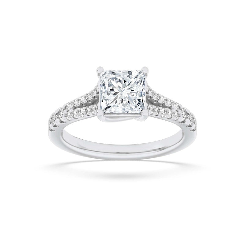 2CTW Princess Shaped Lab Grown Diamond (F/VS) Split Shank Trellis Engagement Ring in 14K Gold