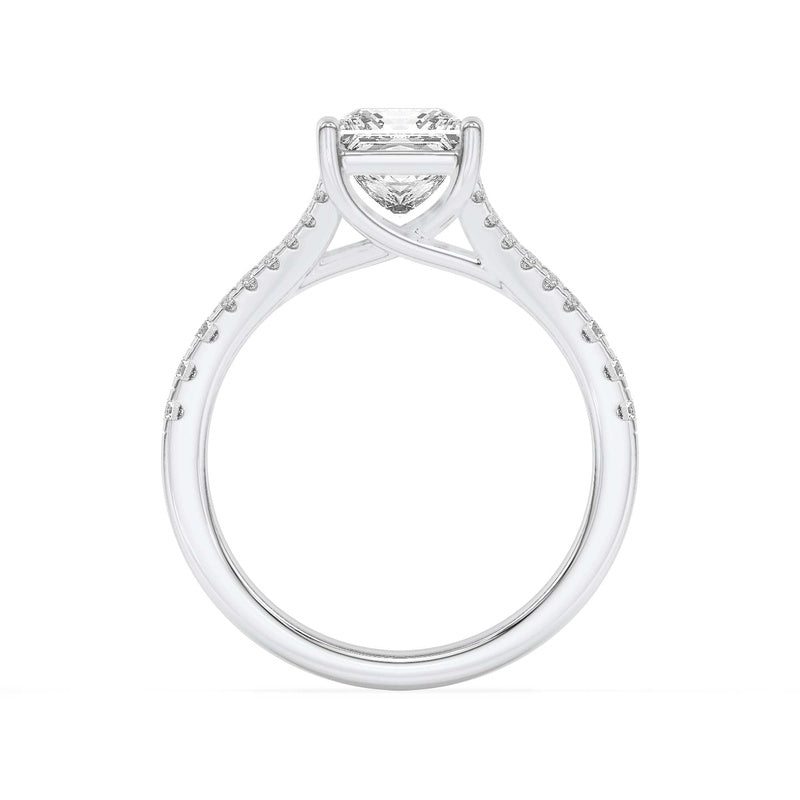 2CTW Princess Shaped Lab Grown Diamond (F/VS) Split Shank Trellis Engagement Ring in 14K Gold