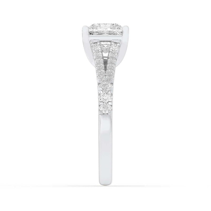 2CTW Princess Shaped Lab Grown Diamond (F/VS) Split Shank Trellis Engagement Ring in 14K Gold