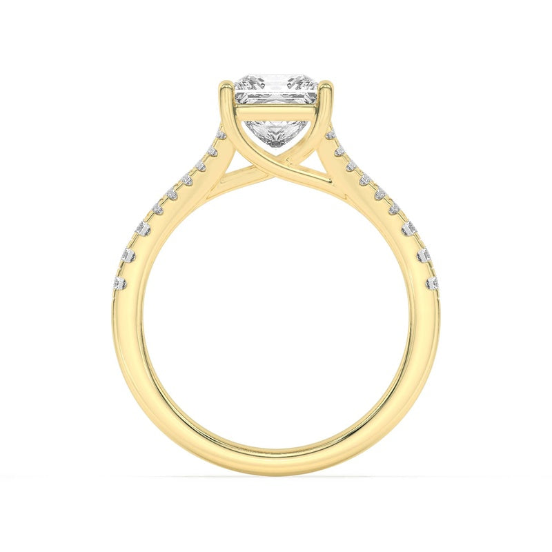 2CTW Princess Shaped Lab Grown Diamond (F/VS) Split Shank Trellis Engagement Ring in 14K Gold