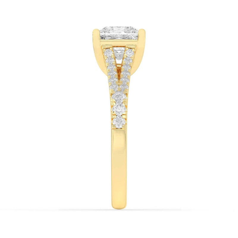 2CTW Princess Shaped Lab Grown Diamond (F/VS) Split Shank Trellis Engagement Ring in 14K Gold