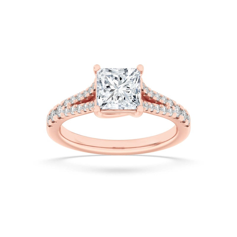 2CTW Princess Shaped Lab Grown Diamond (F/VS) Split Shank Trellis Engagement Ring in 14K Gold