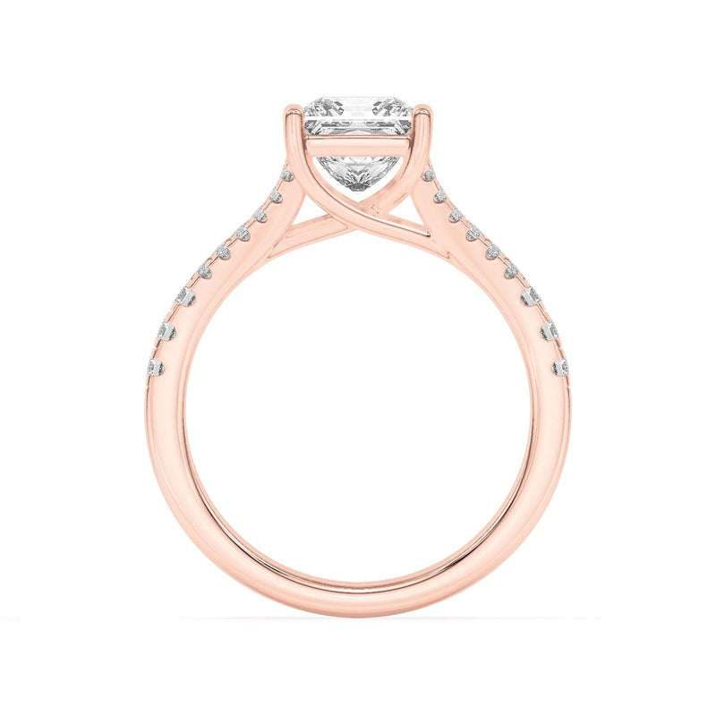 2CTW Princess Shaped Lab Grown Diamond (F/VS) Split Shank Trellis Engagement Ring in 14K Gold