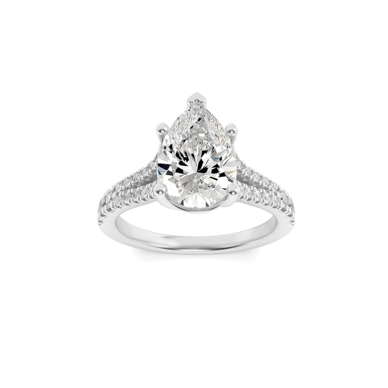 2CTW Pear Shaped Lab Grown Diamond (F/VS) Split Shank Trellis Engagement Ring in 14K Gold