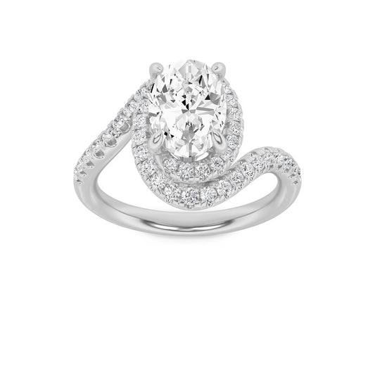 2CTW Oval Shaped Lab Grown Diamond (F/VS) Swirl Accented Engagement Ring in 14K Gold