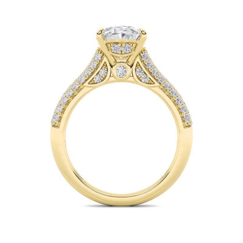 2.5CTW Oval Shaped Lab Grown Diamond (F/VS) Hidden Halo Accented Engagement Ring in 14K Gold