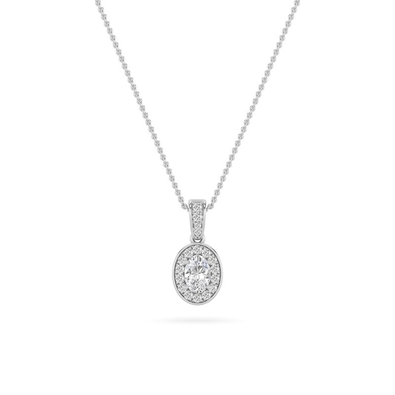 1.25CTW Oval Shaped Lab Grown Diamond (F/VS) Halo Pendant in 14K Gold
