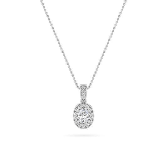 1.25CTW Oval Shaped Lab Grown Diamond (F/VS) Halo Pendant in 14K Gold