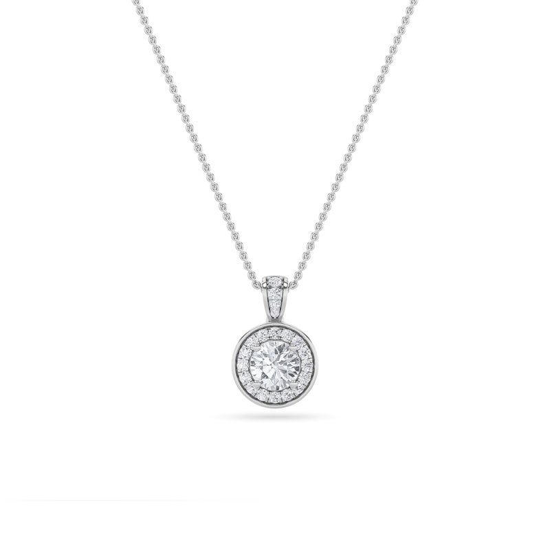 0.75CTW Round Shaped Lab Grown Diamond (F/VS) Halo Pendant in 14K Gold