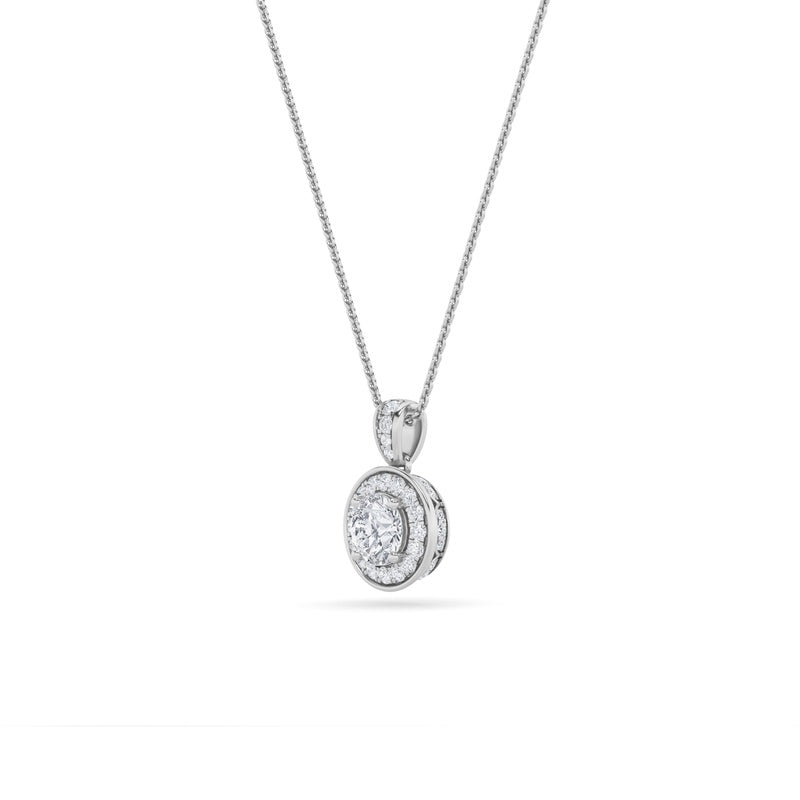 0.75CTW Round Shaped Lab Grown Diamond (F/VS) Halo Pendant in 14K Gold