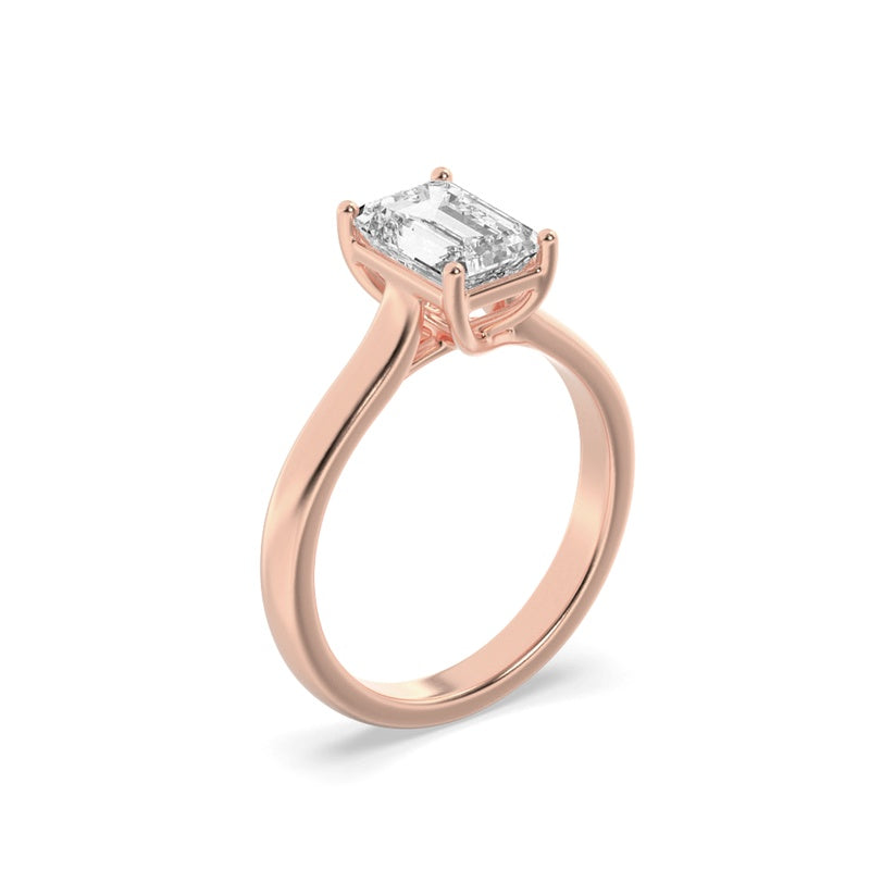 2CTW Emerald Shaped Lab Grown Diamond (F/VS) Plain Cathedral Trellis Shank Solitaire Engagement Ring in 14K Gold