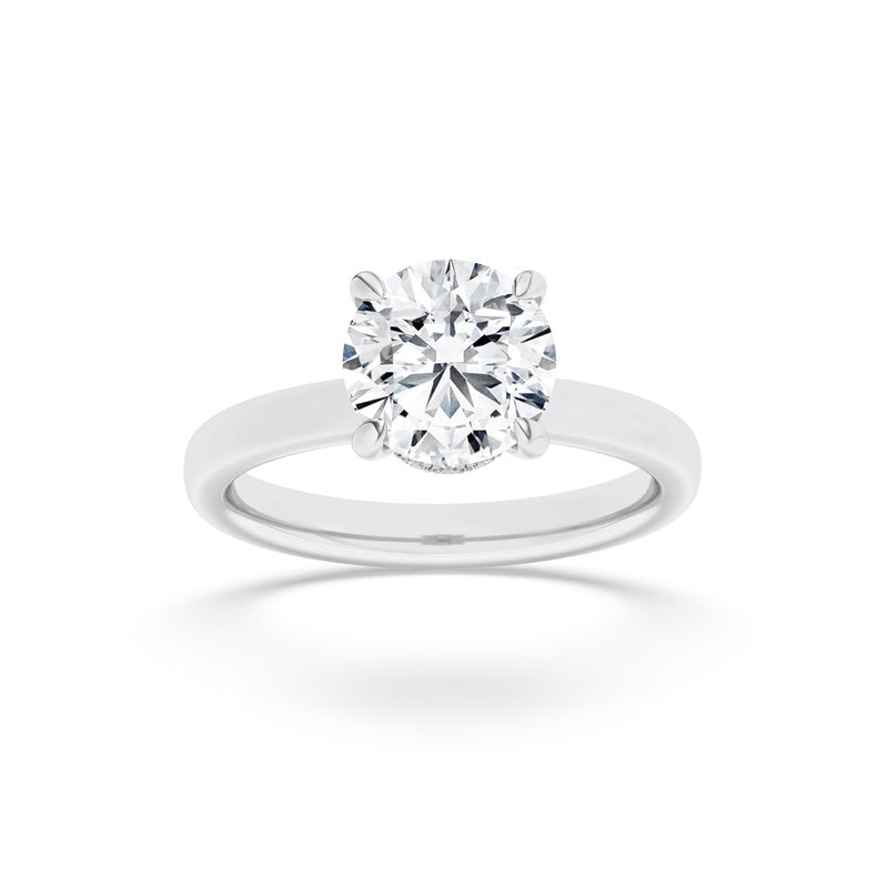 1CTW Round Shaped Lab Grown Diamond (F/VS) Hidden Halo Plain Shank Engagement Ring in 14K Gold