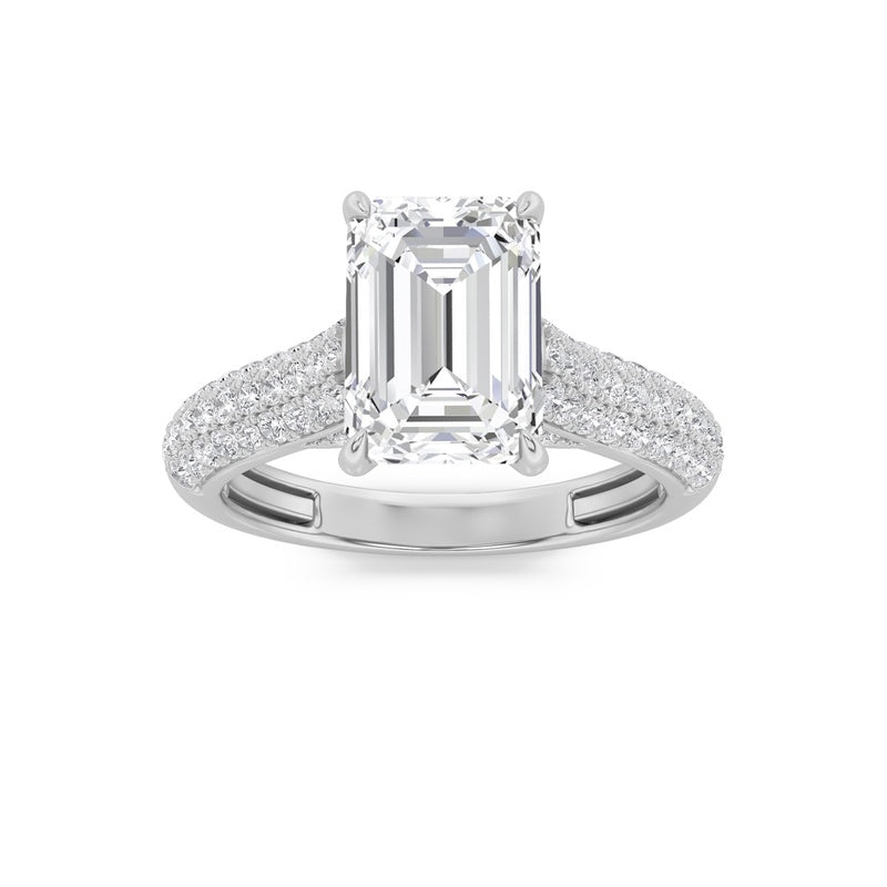 1.5CTW Emerald Shaped Lab Grown Diamond (F/VS) Hidden Halo Accented Engagement Ring in 14K Gold