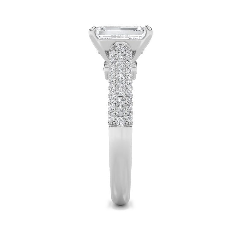 1.5CTW Emerald Shaped Lab Grown Diamond (F/VS) Hidden Halo Accented Engagement Ring in 14K Gold