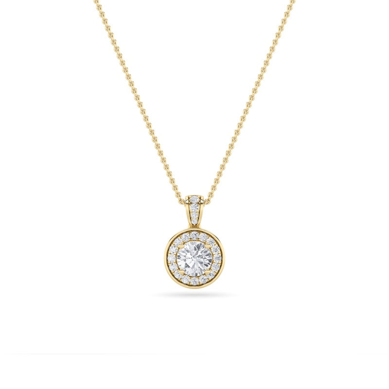 0.75CTW Round Shaped Lab Grown Diamond (F/VS) Halo Pendant in 14K Gold