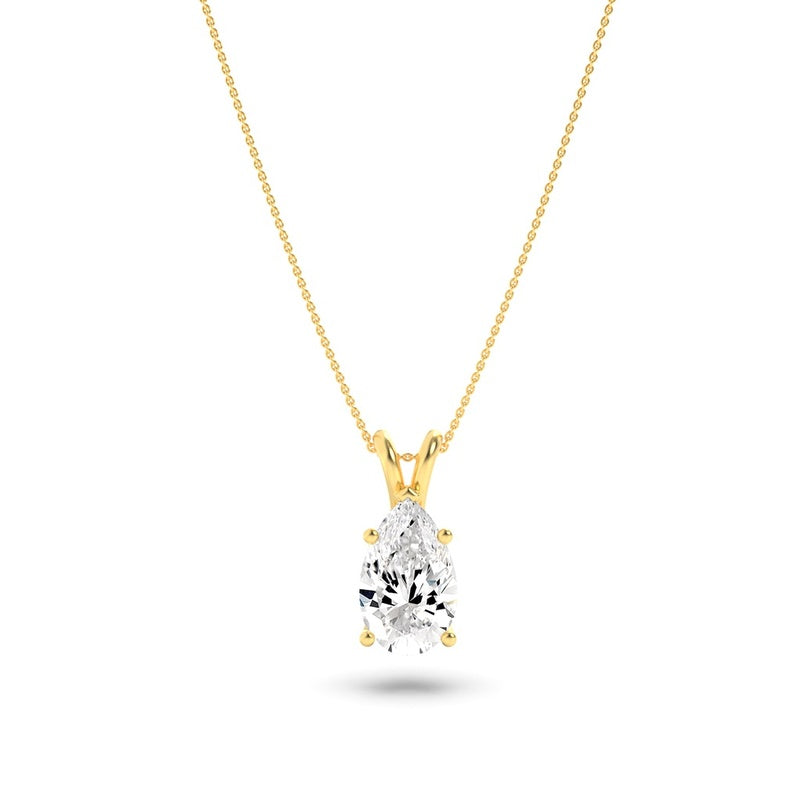 3CTW Pear Shaped Lab Grown Diamond (F/VS) Split Bale Solitaire Pendant in 14K Gold