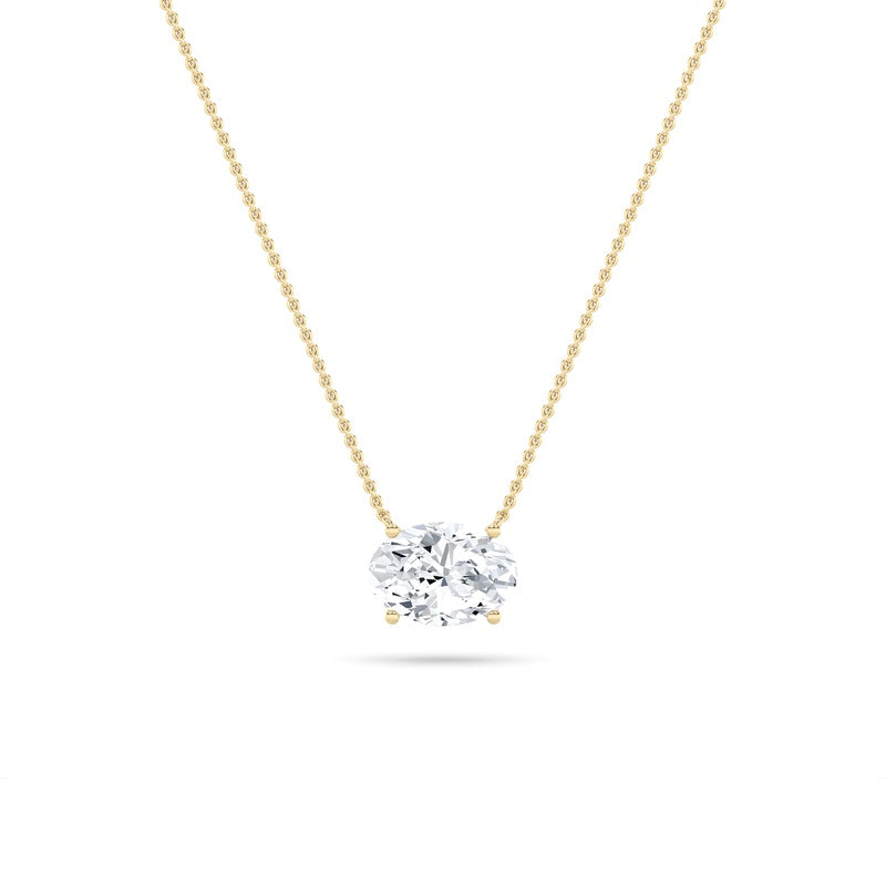 3CTW Oval Shaped Lab Grown Diamond (F/VS) East West Solitaire Necklace in 14K Gold