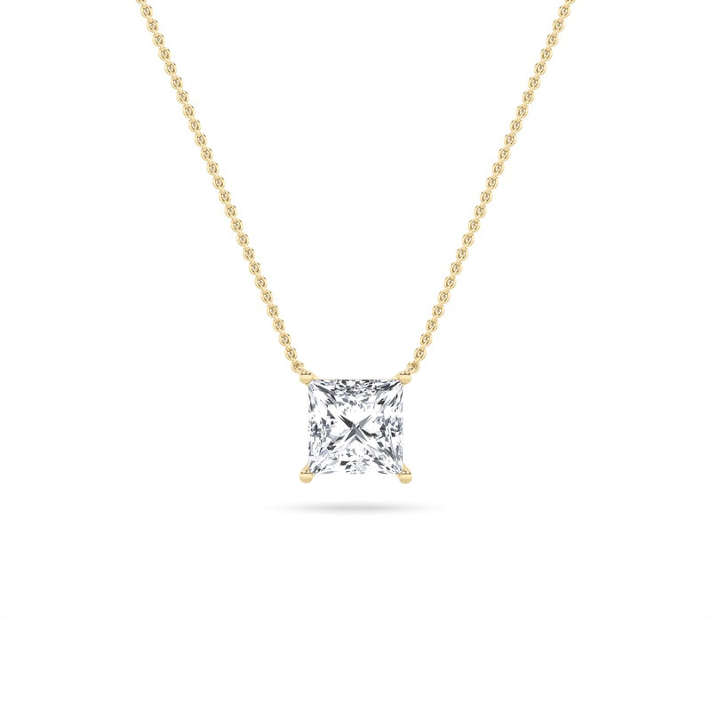 1CTW Princess Shaped Lab Grown Diamond (F/VS) Solitaire Necklace in 14K Gold
