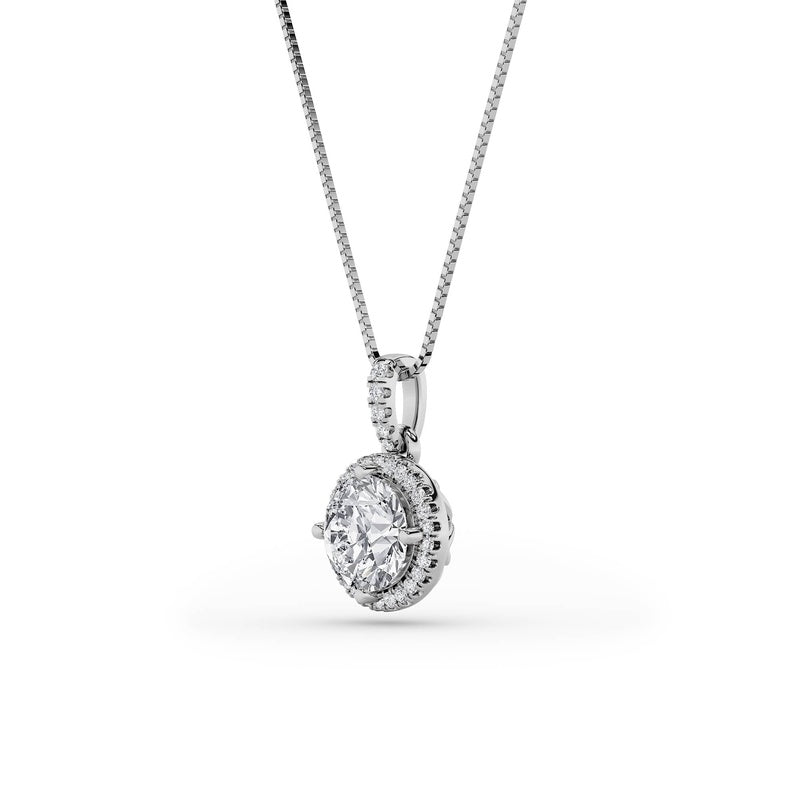 2CTW Round Shaped Lab Grown Diamond (F/VS) Halo Pendant in 14K Gold