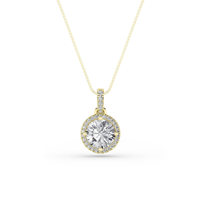2CTW Round Shaped Lab Grown Diamond (F/VS) Halo Pendant in 14K Gold