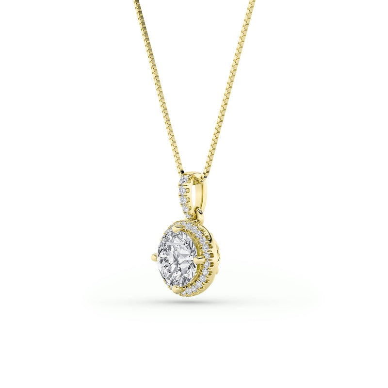 2CTW Round Shaped Lab Grown Diamond (F/VS) Halo Pendant in 14K Gold