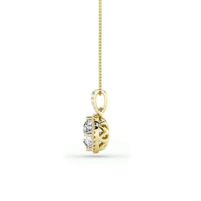2CTW Round Shaped Lab Grown Diamond (F/VS) Halo Pendant in 14K Gold
