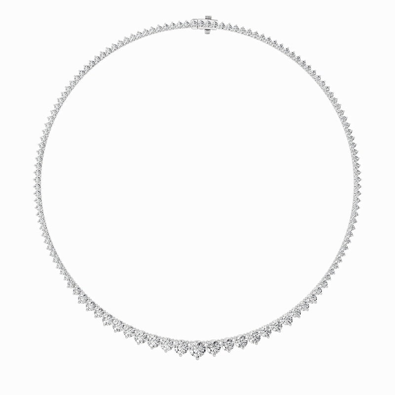 10CTW Round Shaped Lab Grown Diamond (F/VS) Three Prong Graduating Necklace in 14K Gold
