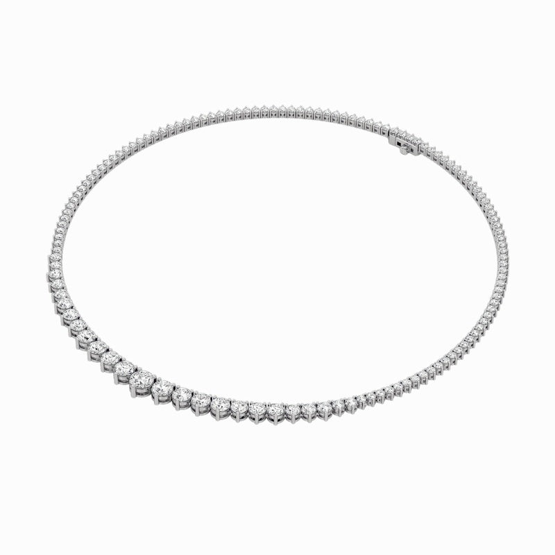 10CTW Round Shaped Lab Grown Diamond (F/VS) Three Prong Graduating Necklace in 14K Gold