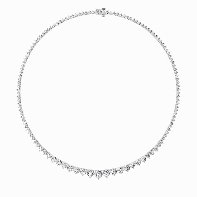 10CTW Round Shaped Lab Grown Diamond (F/VS) Three Prong Graduating Necklace in 14K Gold