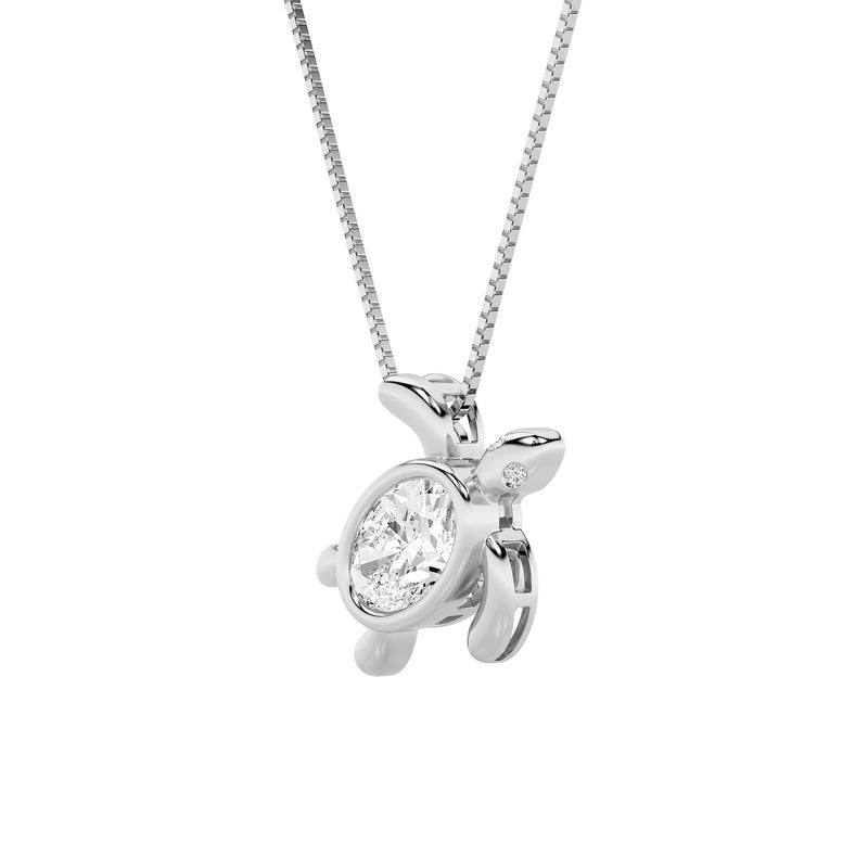 1.5CTW Oval Shaped Lab Grown Diamond (F/VS) Bezel Set Turtle Pendant in 14K Gold