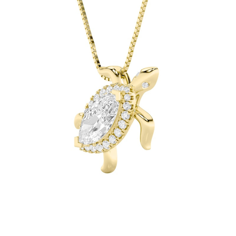 2CTW Marquise Shaped Lab Grown Diamond (F/VS) Accented Turtle Pendant in 14K Gold