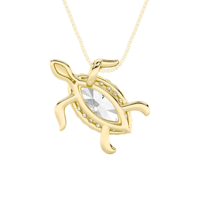 2CTW Marquise Shaped Lab Grown Diamond (F/VS) Accented Turtle Pendant in 14K Gold