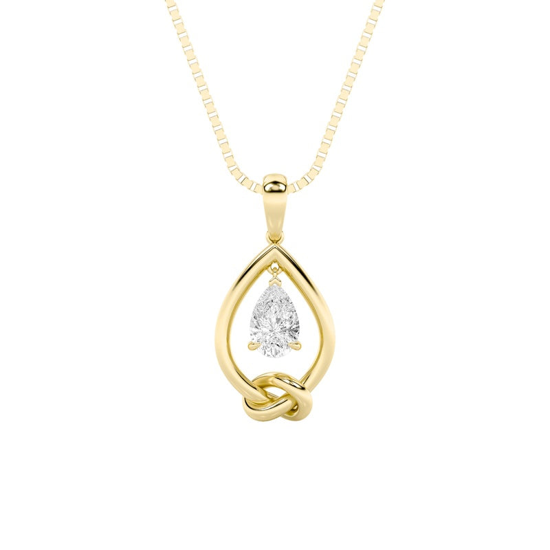 1CTW Pear Shaped Lab Grown Diamond (F/VS) Solitaire Knot Pendant in 14K Gold