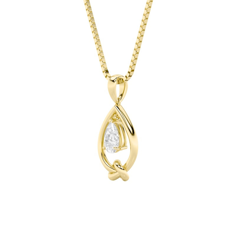 1CTW Pear Shaped Lab Grown Diamond (F/VS) Solitaire Knot Pendant in 14K Gold
